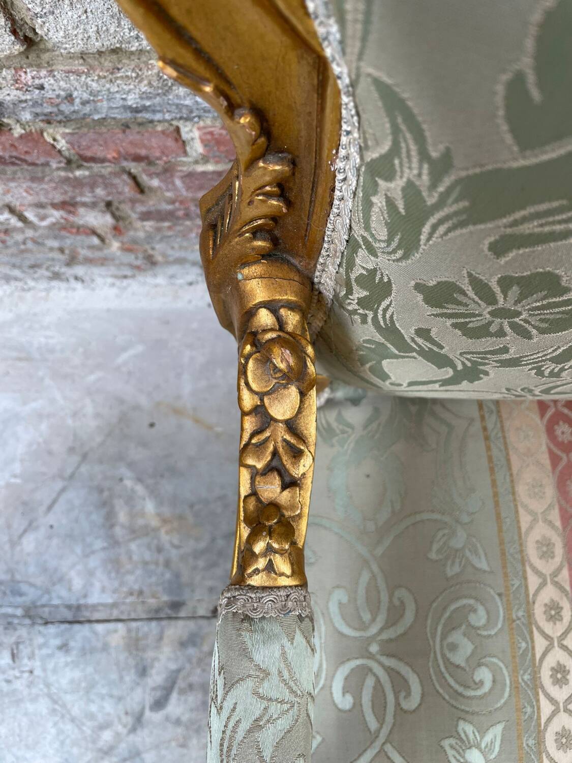 Antique Louis XV Style Gilded Sofa with Gobelin Upholstery
