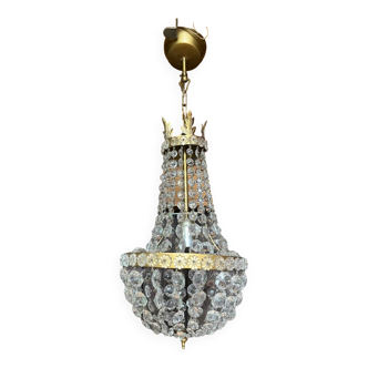 Lustre ancien montgolfière  laiton avec pampilles