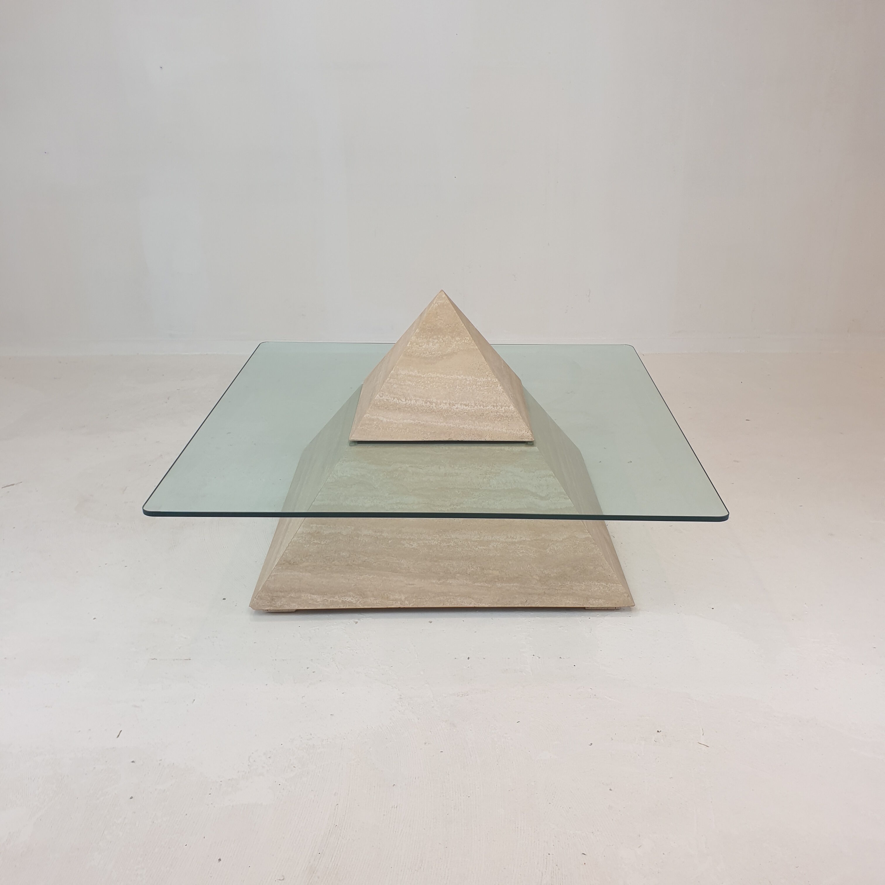 Italian Travertine Pyramid Coffee Table, 1980s