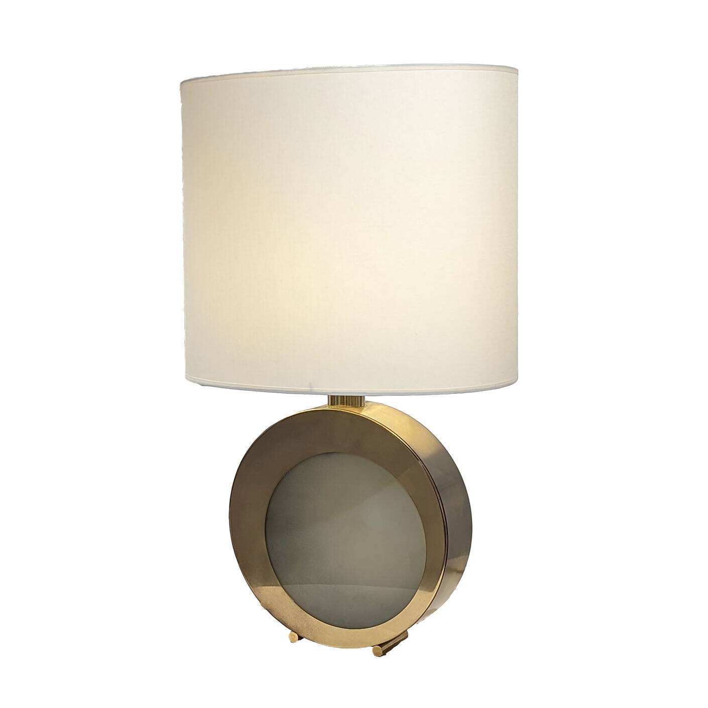 Large brass lamp with fabric shade, 1970