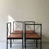Set of 4 designer chairs in metal and cognac leather by Arrben Italy