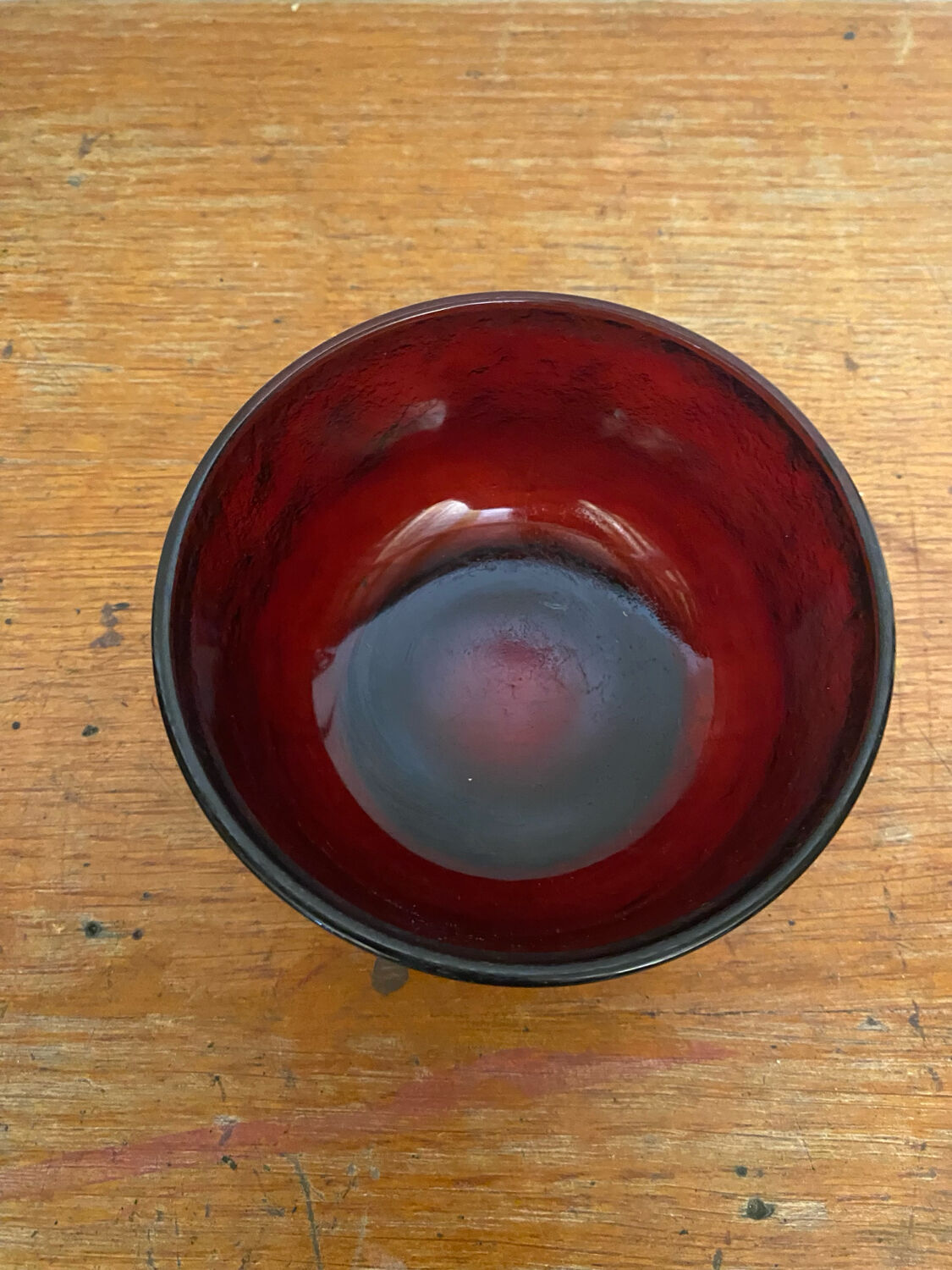 Salad bowl + 6 vintage ARCOROC Sierra molded glass bowls, ruby red, Vinta