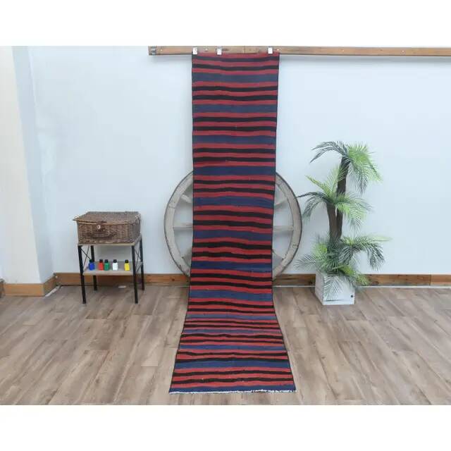 1970s Vintage Turkish Handmade Wool Cotton Pink Kilim Runner Rug 70x311