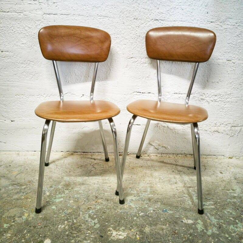 Pair of vintage chrome and leatherette chairs