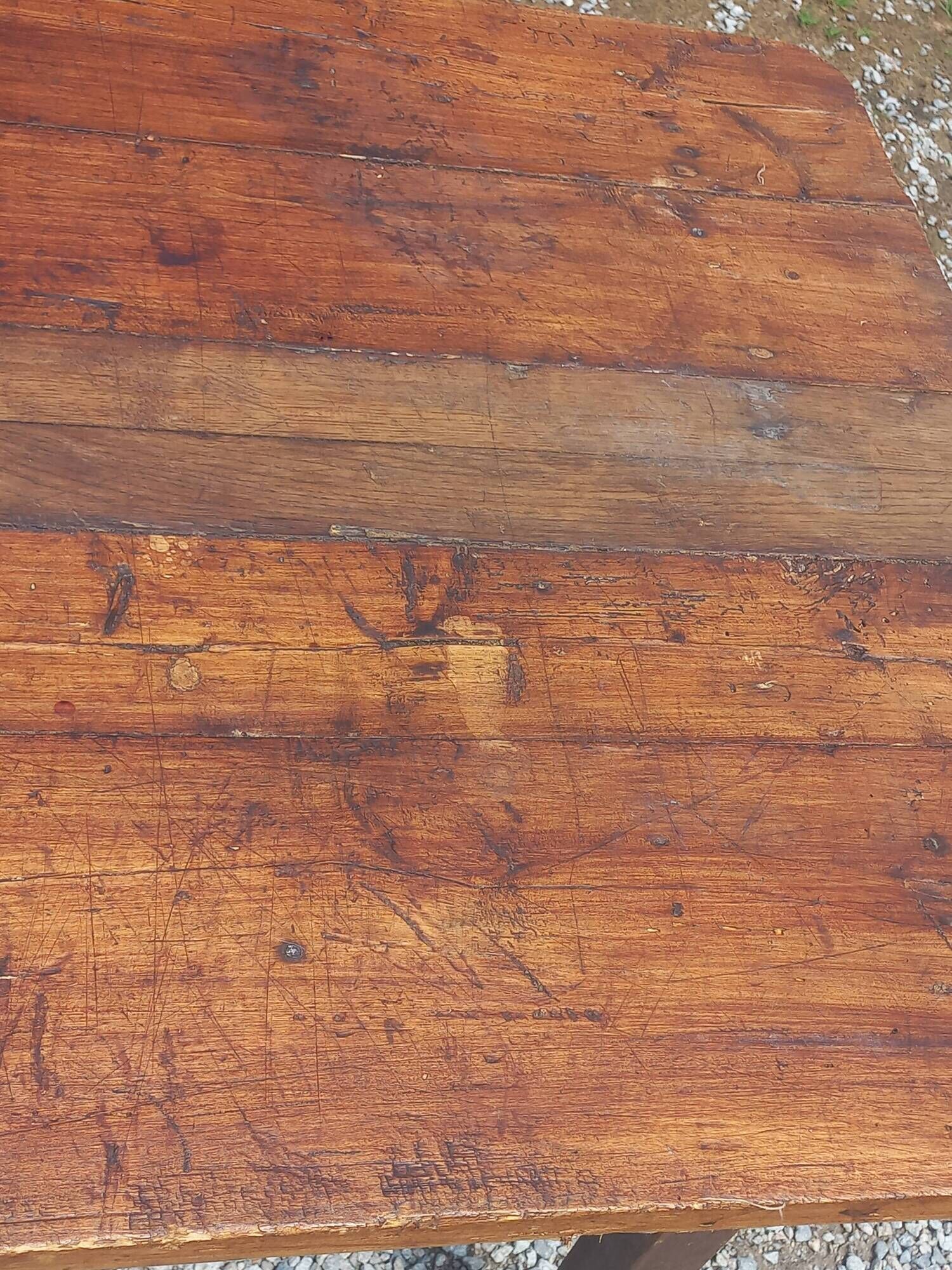 19th century farmhouse table in oak and poplar with spindle legs 198cm