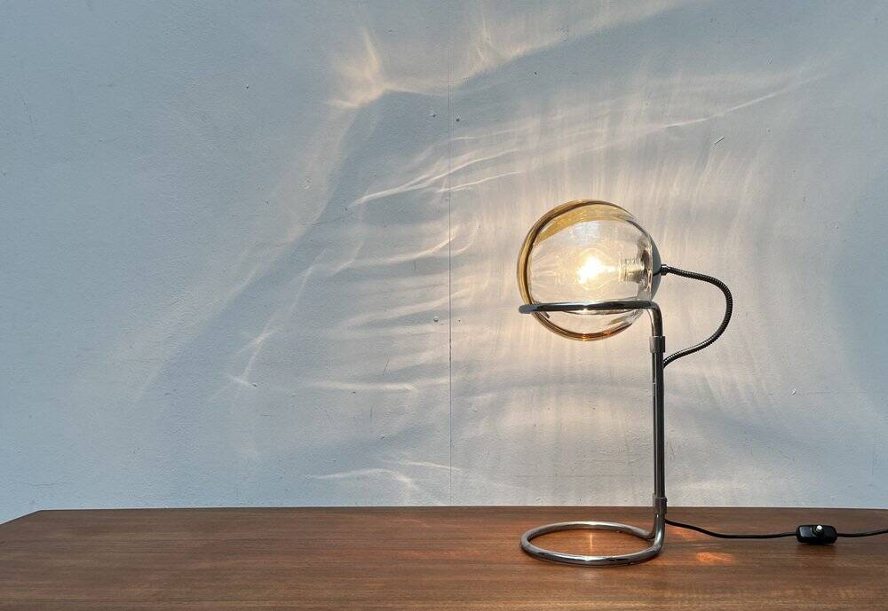 German table lamp from the mid-century space age, glass and chrome, 1960s.