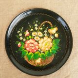 Black metal round top and vintage hand-painted flowers