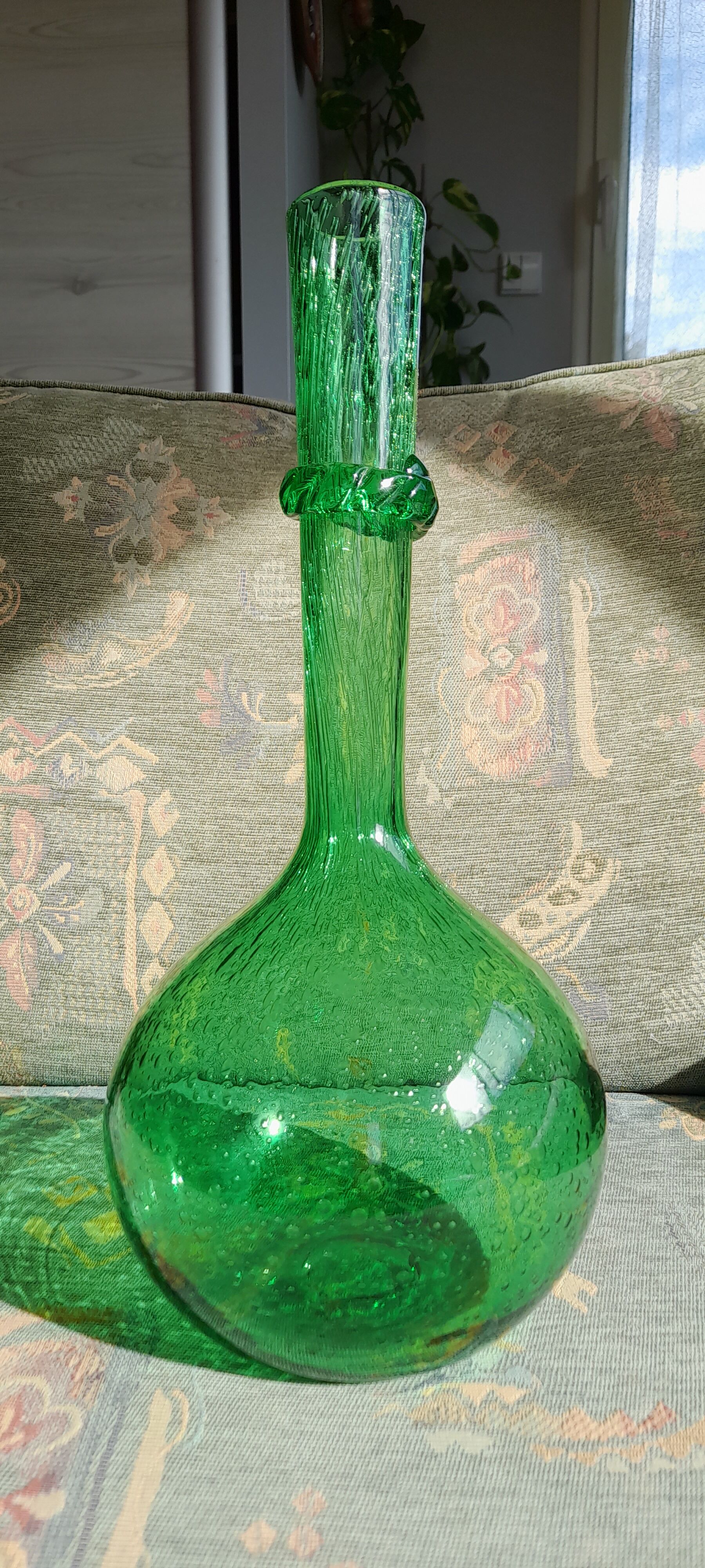 Green vase, biot 60s blown glass