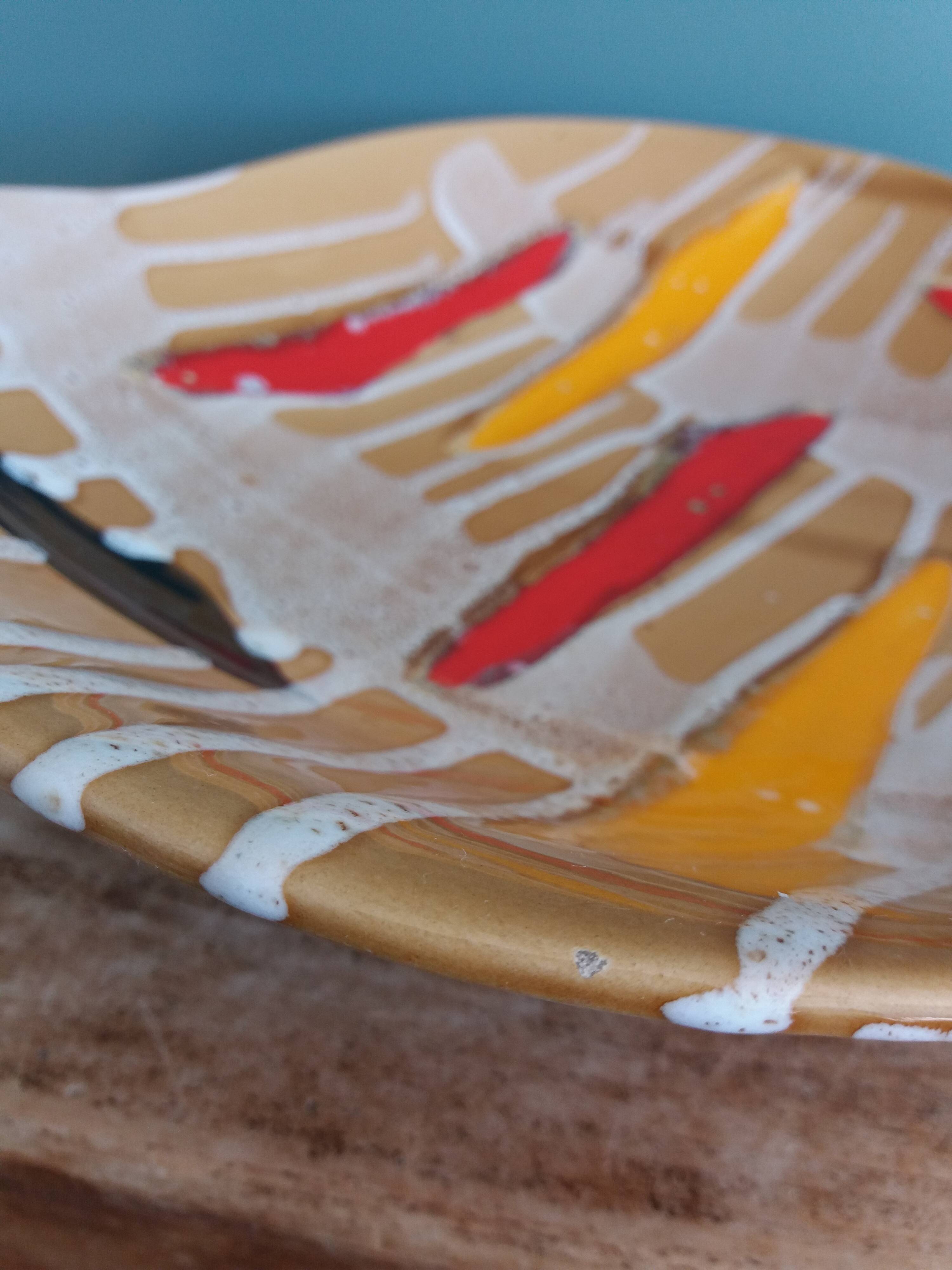 Fruit bowl, ceramic dish Vercor Vallauris style 60s 70s