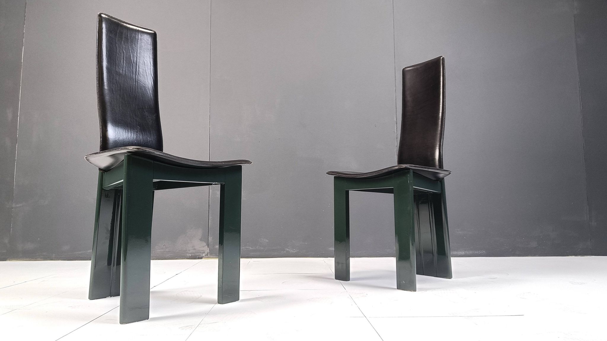 Copy of set of 6 Italian leather and green lacquer dining chairs, 1980s