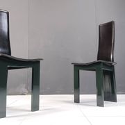 Copy of set of 6 Italian leather and green lacquer dining chairs, 1980s