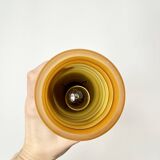 Vintage Bedside Lamp Wood Base & Yellow Orange Glass, VEB Lighting, GDR