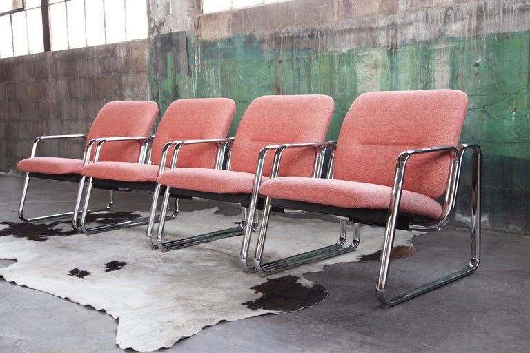 Chrome armchair with Knoll textile, 1980s