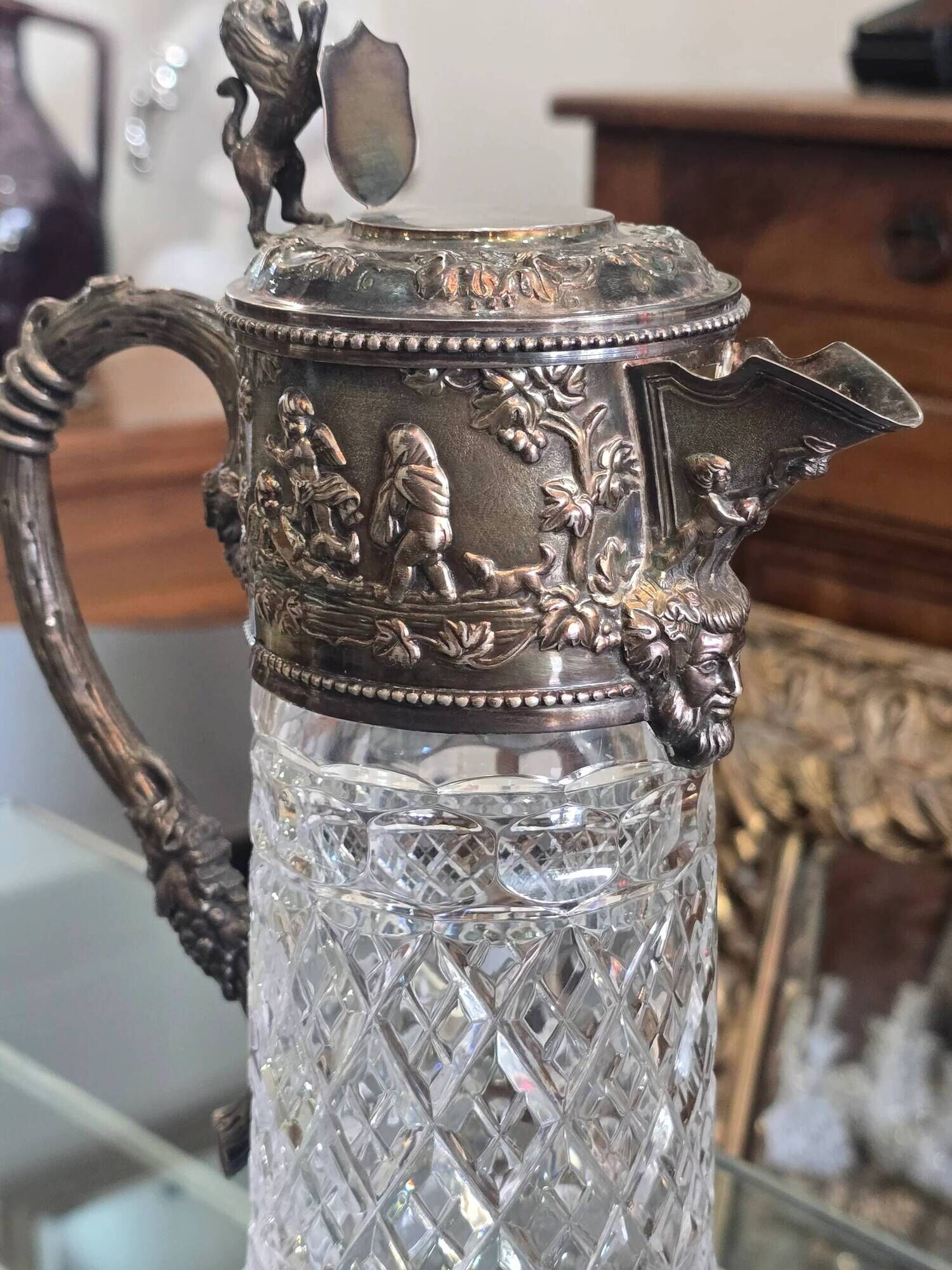 Important cut crystal wine carafe and solid silver 925/1000, Topázio house.