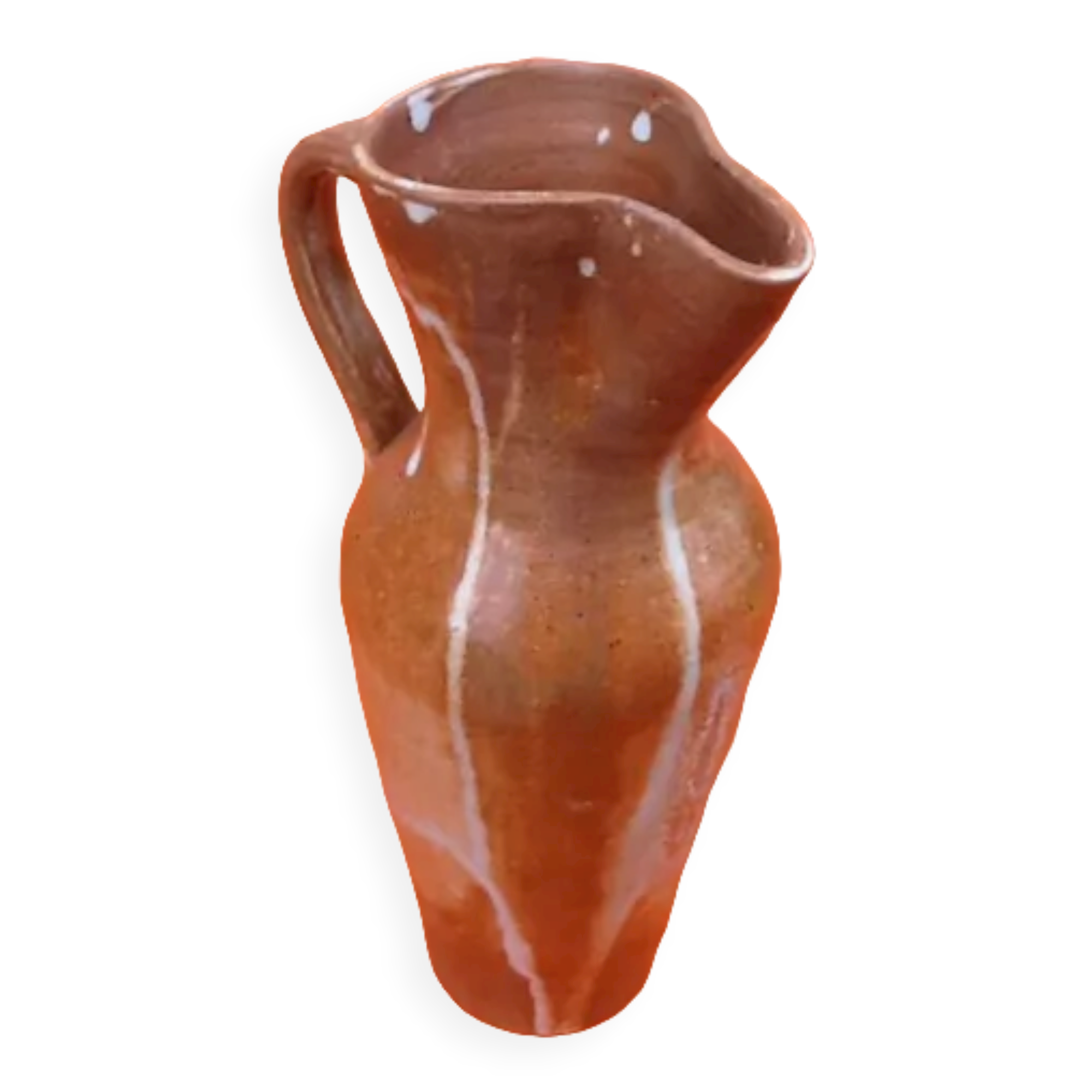 Glazed stoneware pitcher With white dripping on brown background Height: 270mm