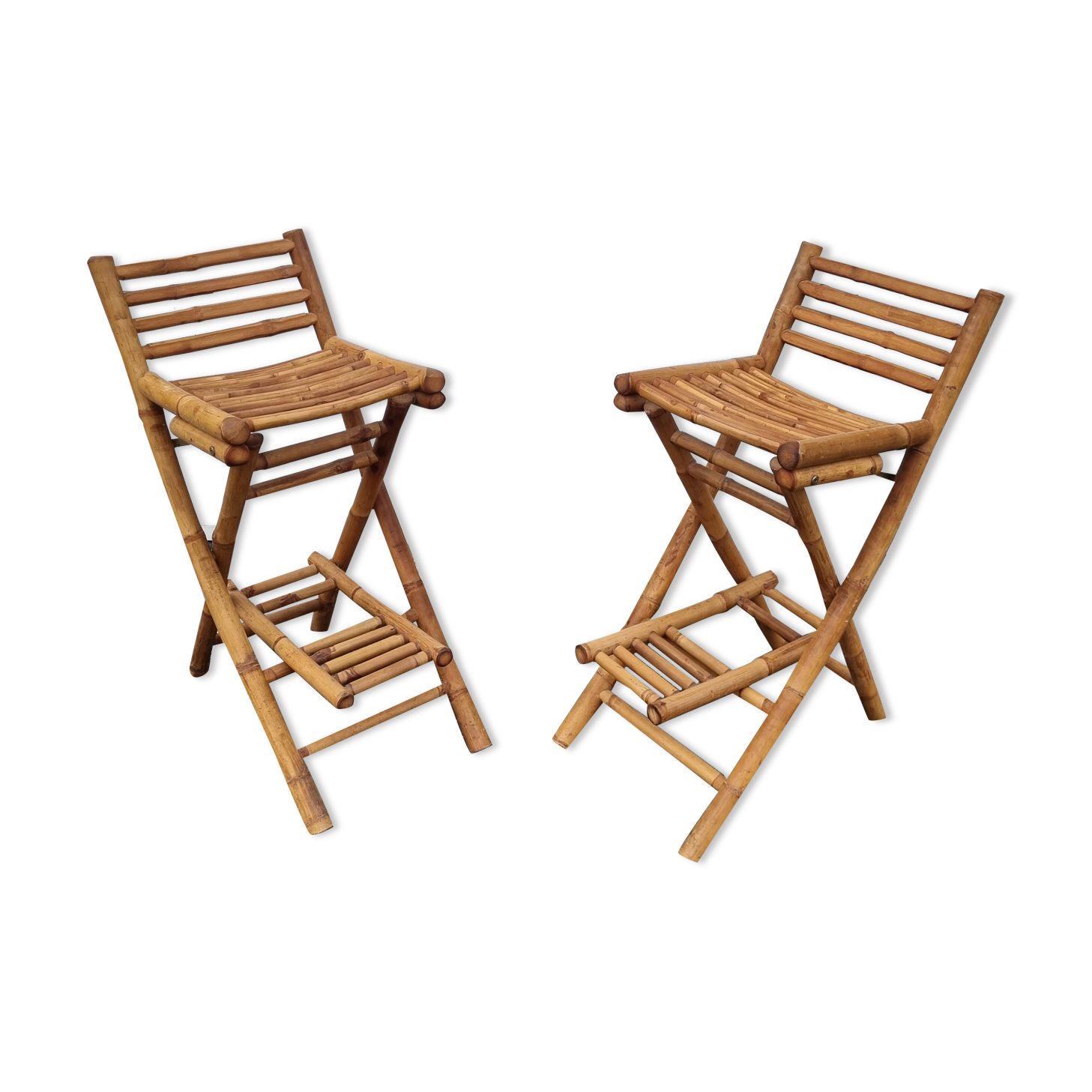 2 bamboo rattan stools from 1980