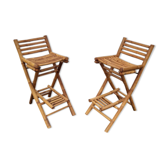 2 bamboo rattan stools from 1980