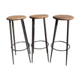 3 vintage stools iron and caning