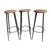 3 vintage stools iron and caning
