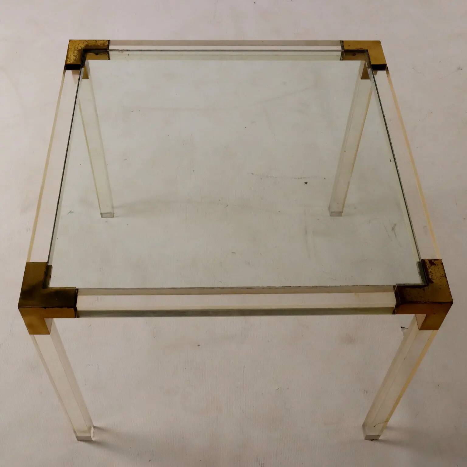 Vintage coffee table from the 1970s in brass and glass, Italy.