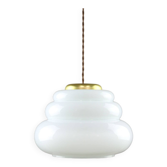 Mid-century italian brass and opaline cloud pendant lamp