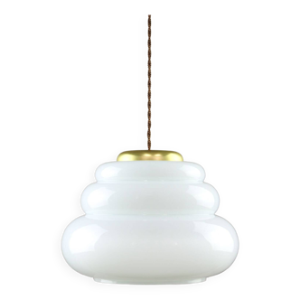 Lampe à suspension mid-century en laiton et opaline cloud, italie