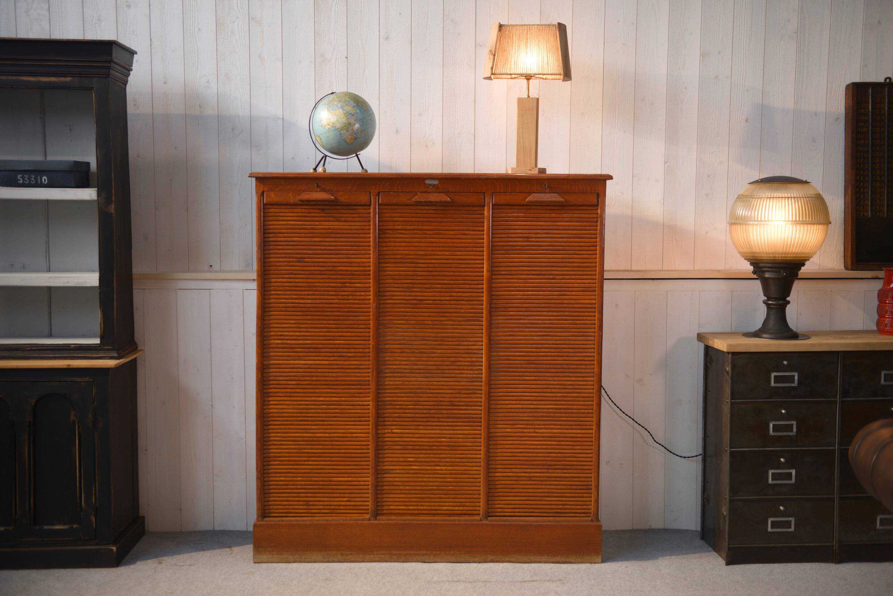 Wooden notary cabinet with shutter from the brand "Au vieux chêne" 1950's