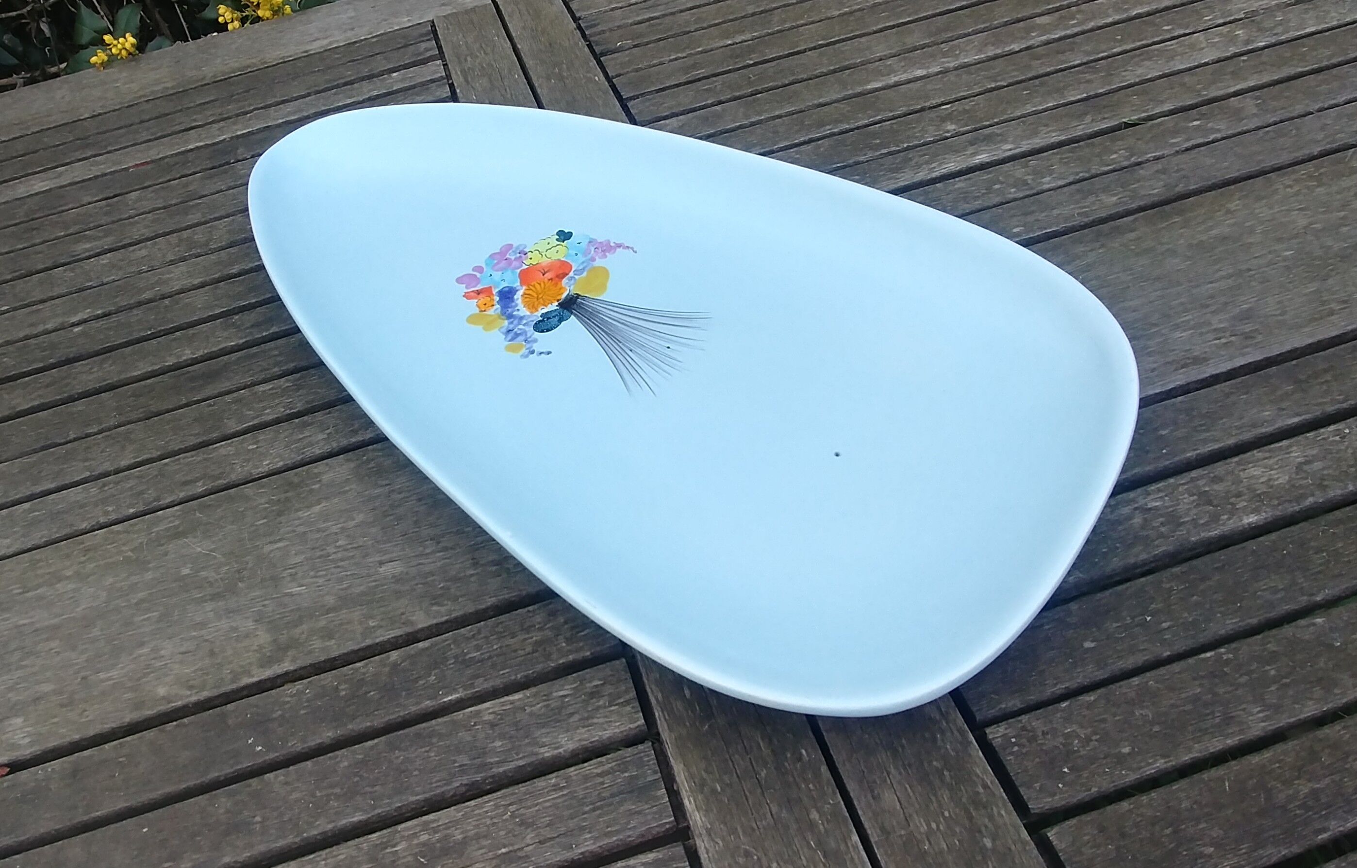 Ceramic dish from the faiencerie of M.B.F.A Pornic model sidonie blue