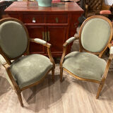 Pair of Louis XVI style medallion armchairs