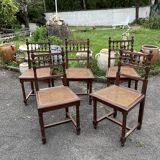 Set of 5 Henri II style chairs – turned wood and cane