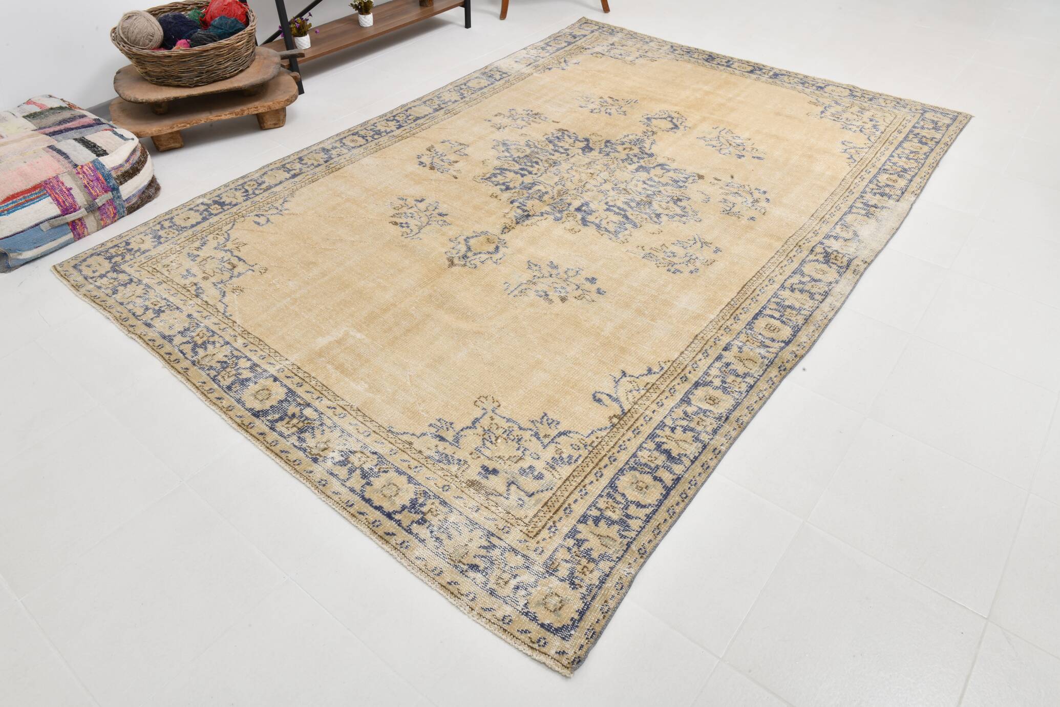 7x10 Cream & Blue Persian Rug 209x304Cm SK 22110