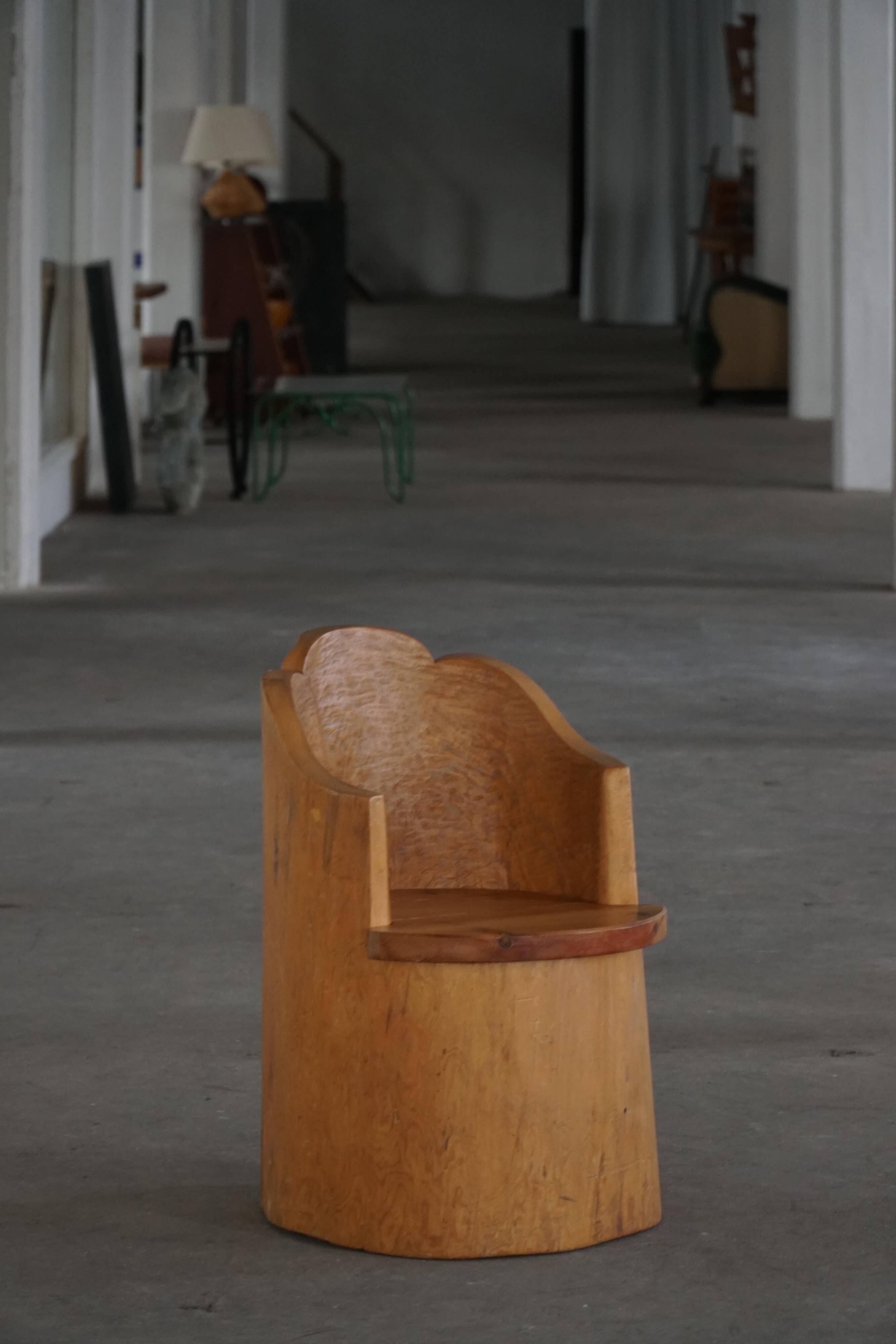 Fauteuil Stump Moderne en Pin Massif, par un Ébéniste Suédois, Wabi Sabi, années 1960