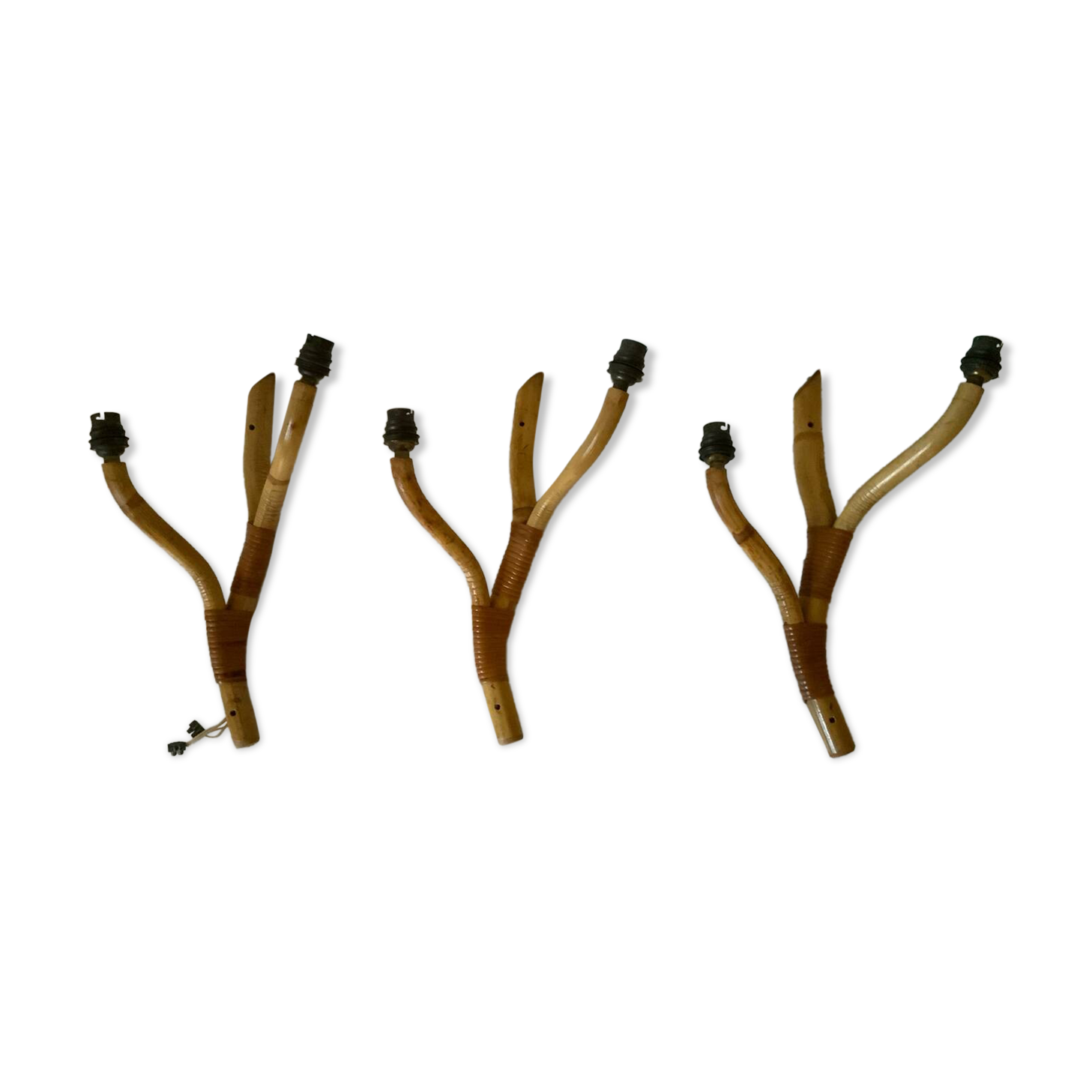 Rattan wall light trio