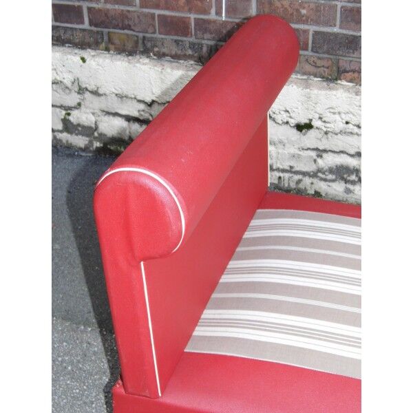 Meridienne vintage bench seat years 50 60 skai Red
