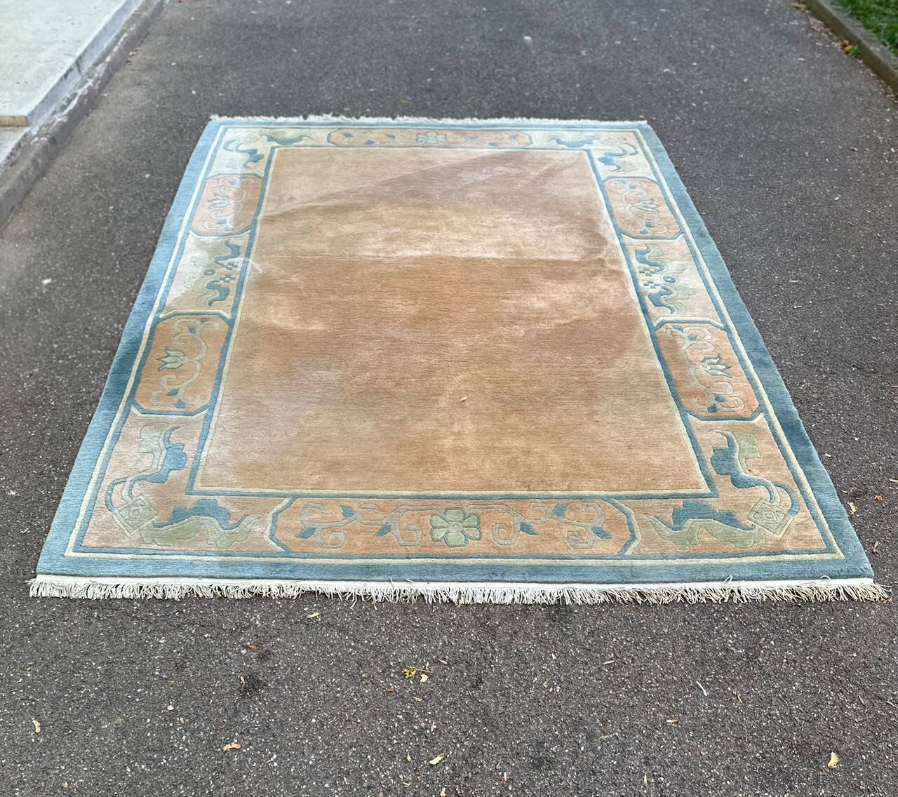 Large Handmade Chinese Carpet Wool (230x325 cm) – Beige & Celadon Blue