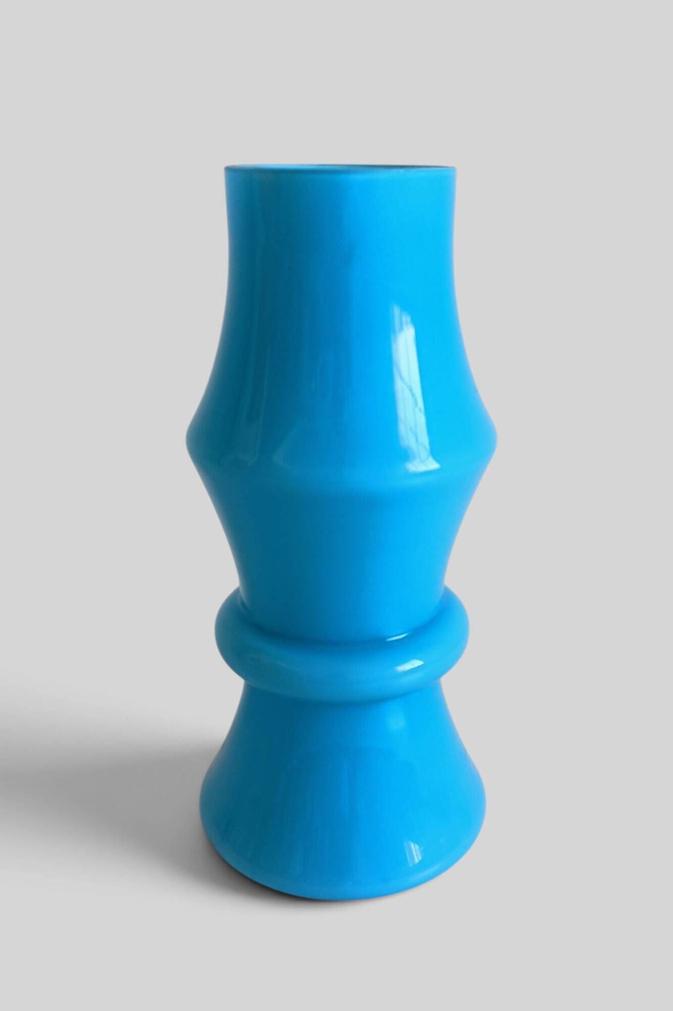 Vintage Italian opaline glass vase from Empoli, turquoise blue, 1960s.