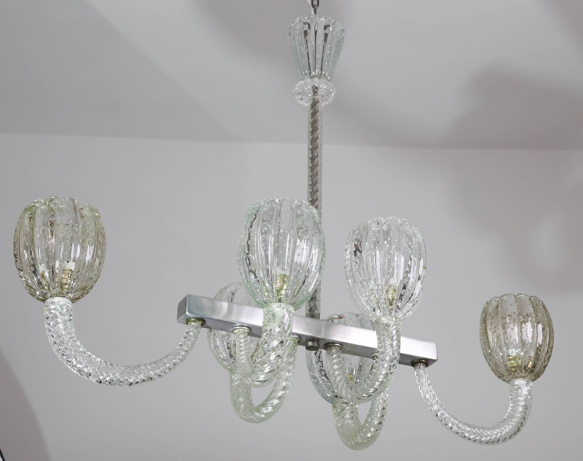 Amazing 6 Light BarovierArt Deco Chandelier, "Bullicante" Glass Murano, 194