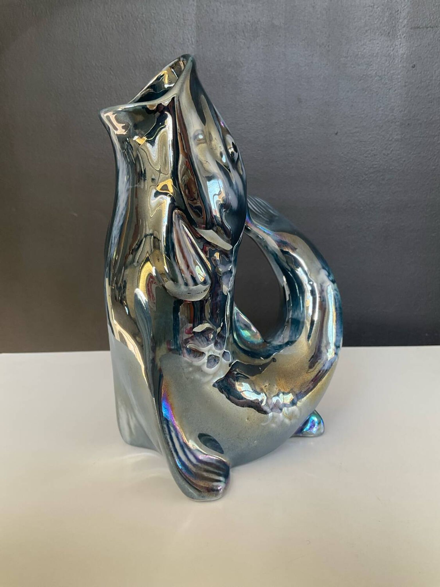 Vintage iridescent porcelain fish dish