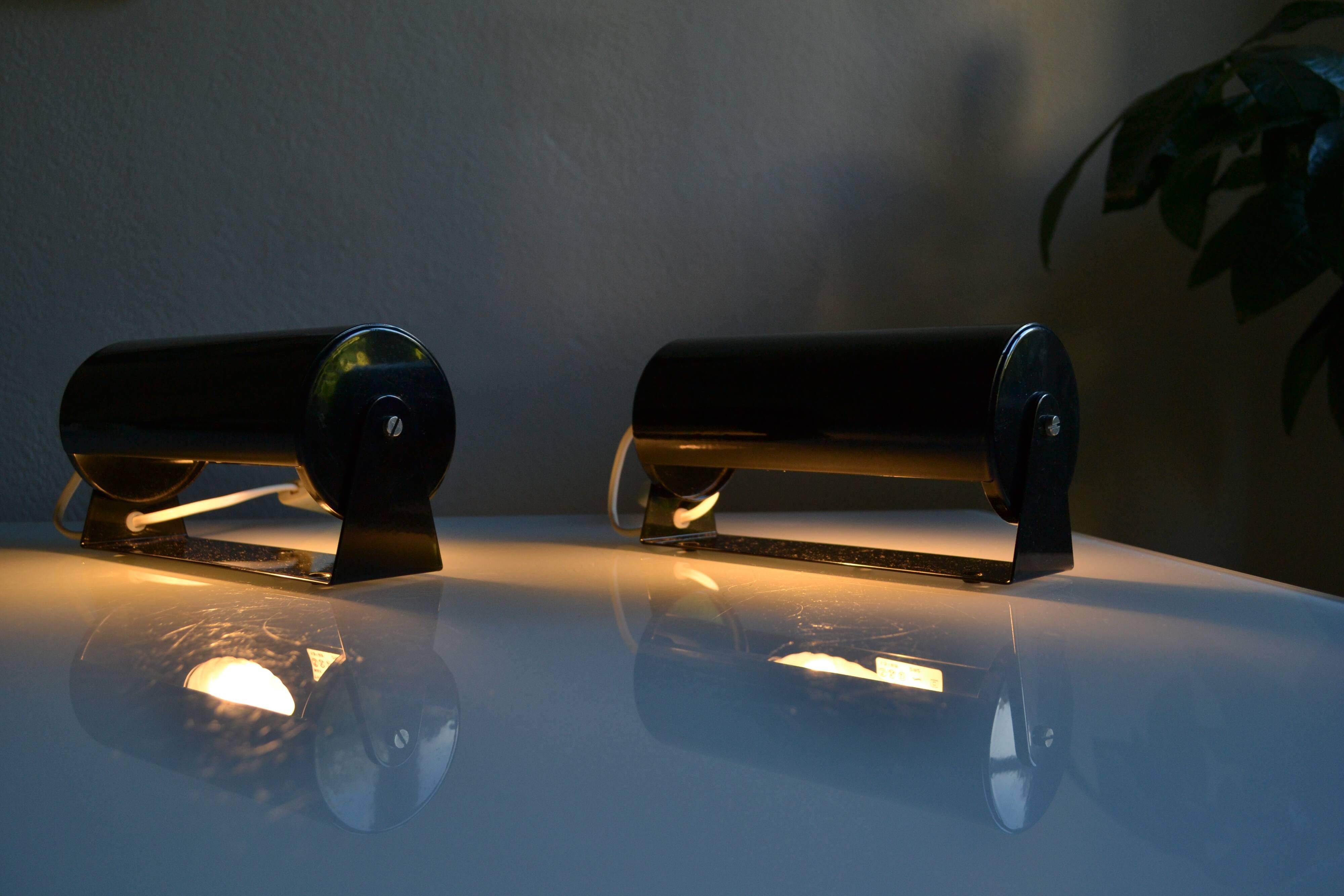 Pair of vintage Ikea 1980s Typ V 413 black wall lamps
