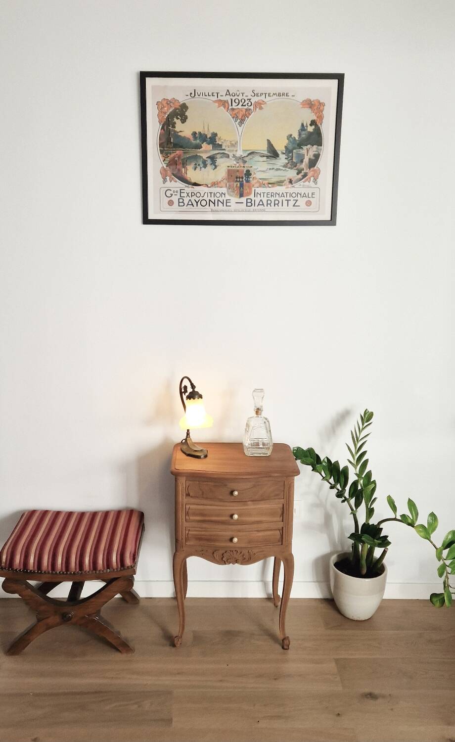 Louis XV style wooden bedside chest of drawers