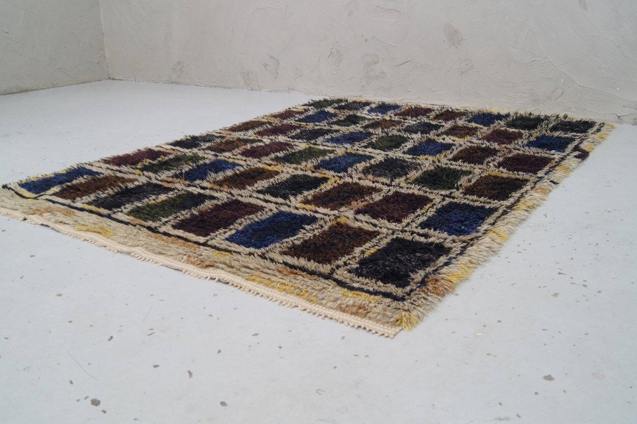 Large Scandinavian handmade Rya Rug, 1960s, 210x140 cm