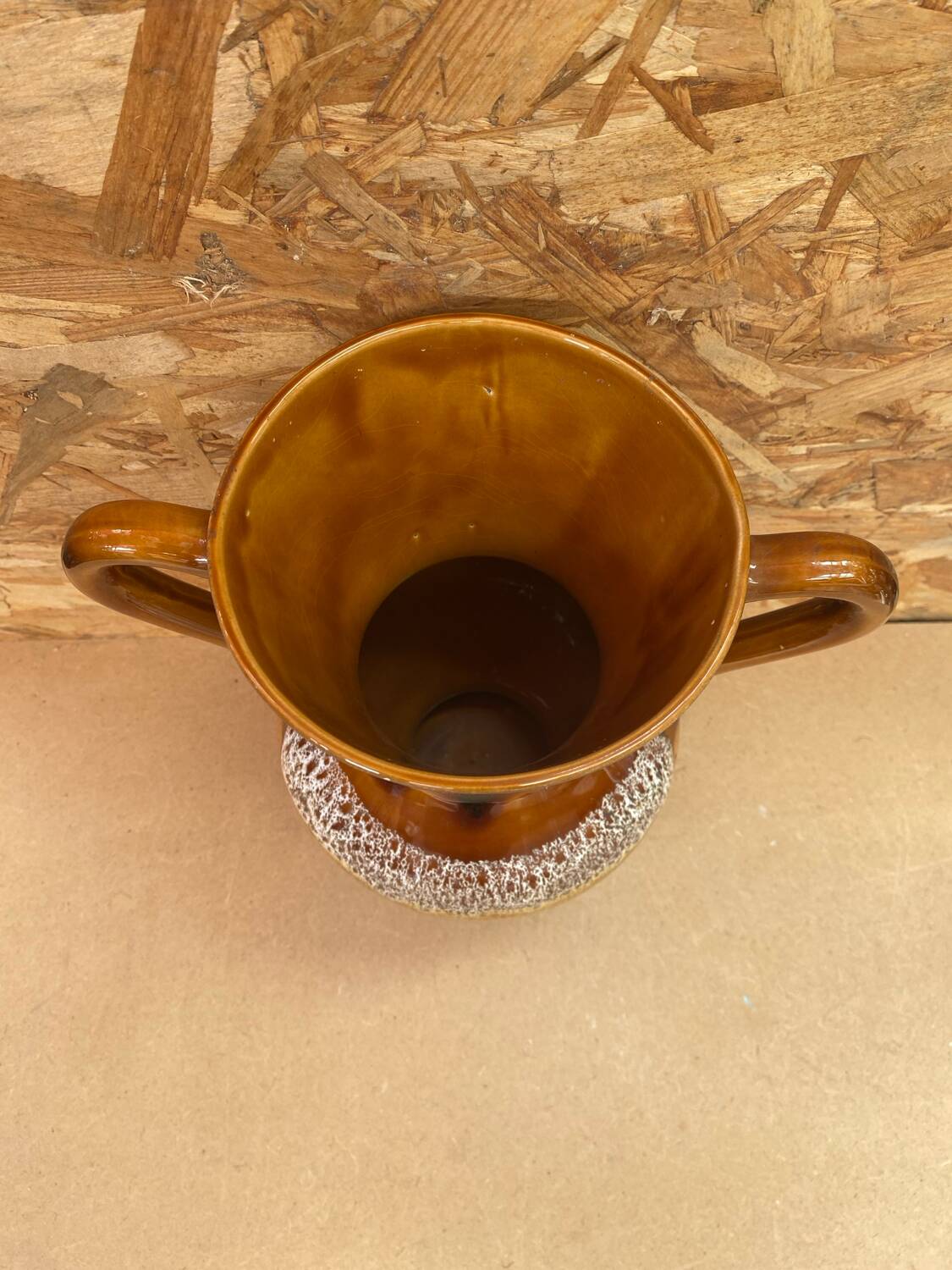 Ancien vase sarreguemines céramique marron moucheté vintage