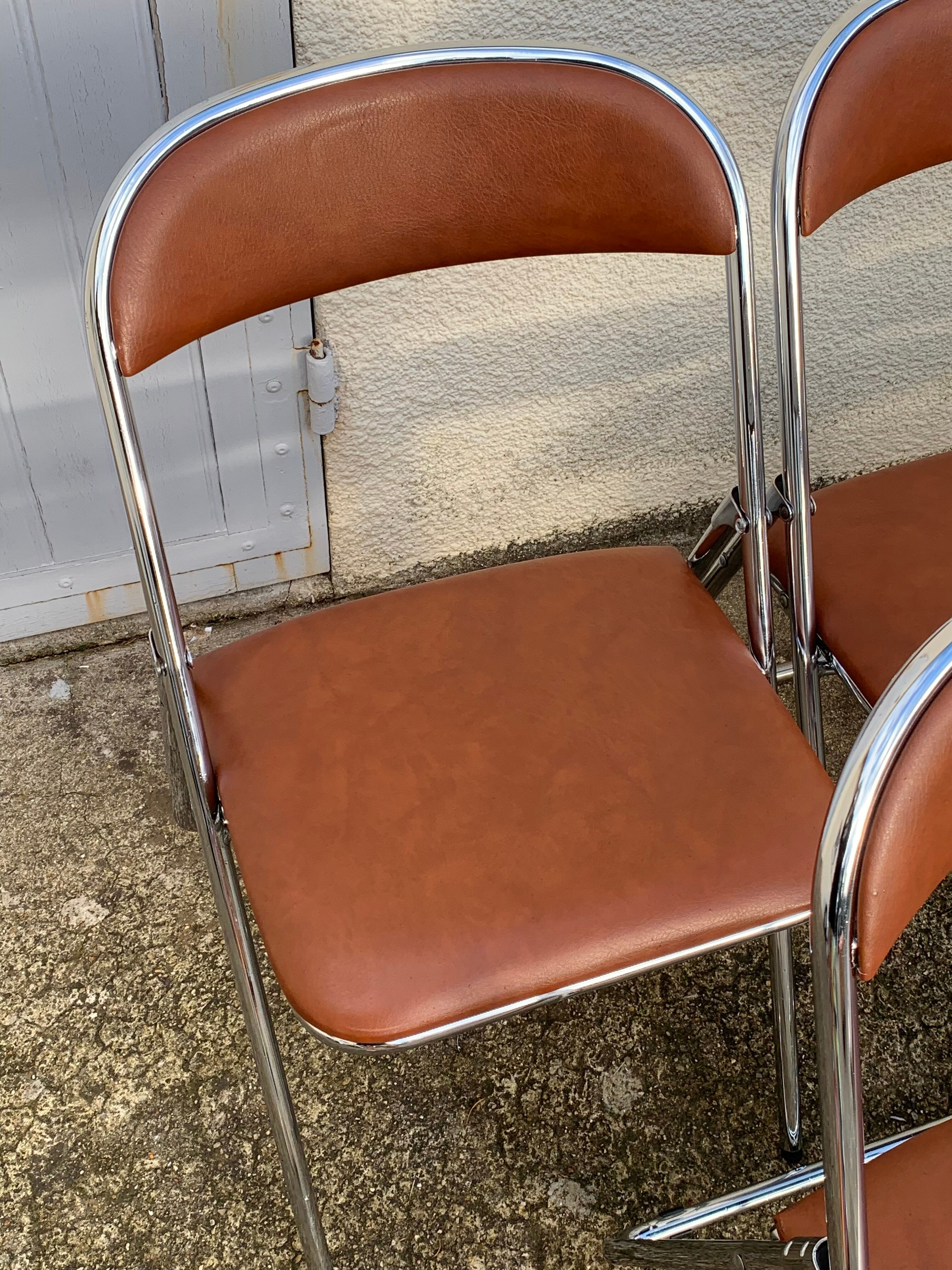 10 vintage skai and chrome metal folding chairs 1970