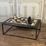 Coffee table, marble samples, custom metal base.