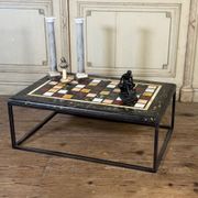 Coffee table, marble samples, custom metal base.