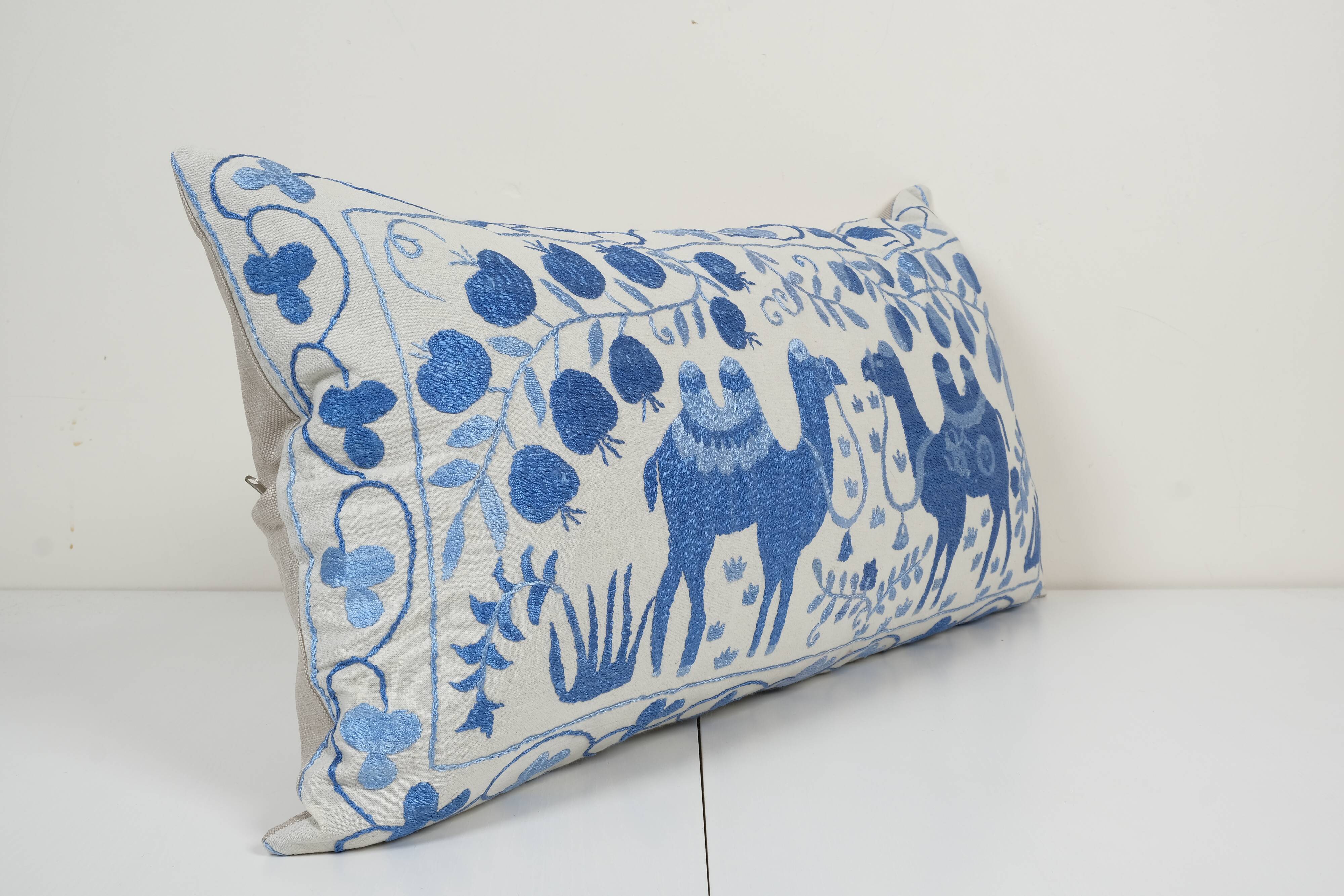 Suzani Animal Bedding Pillow Case Made from a 19th Century Suzani - Camel Lumbar Bird Cushion Cover