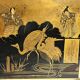 Japan, triptych mirror with brass wood and animated decor, early 20th century
