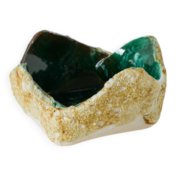 Vide-poche en Fat Lava, encolure fleur, jaune et vert, 1970 - 15 x 7 cm