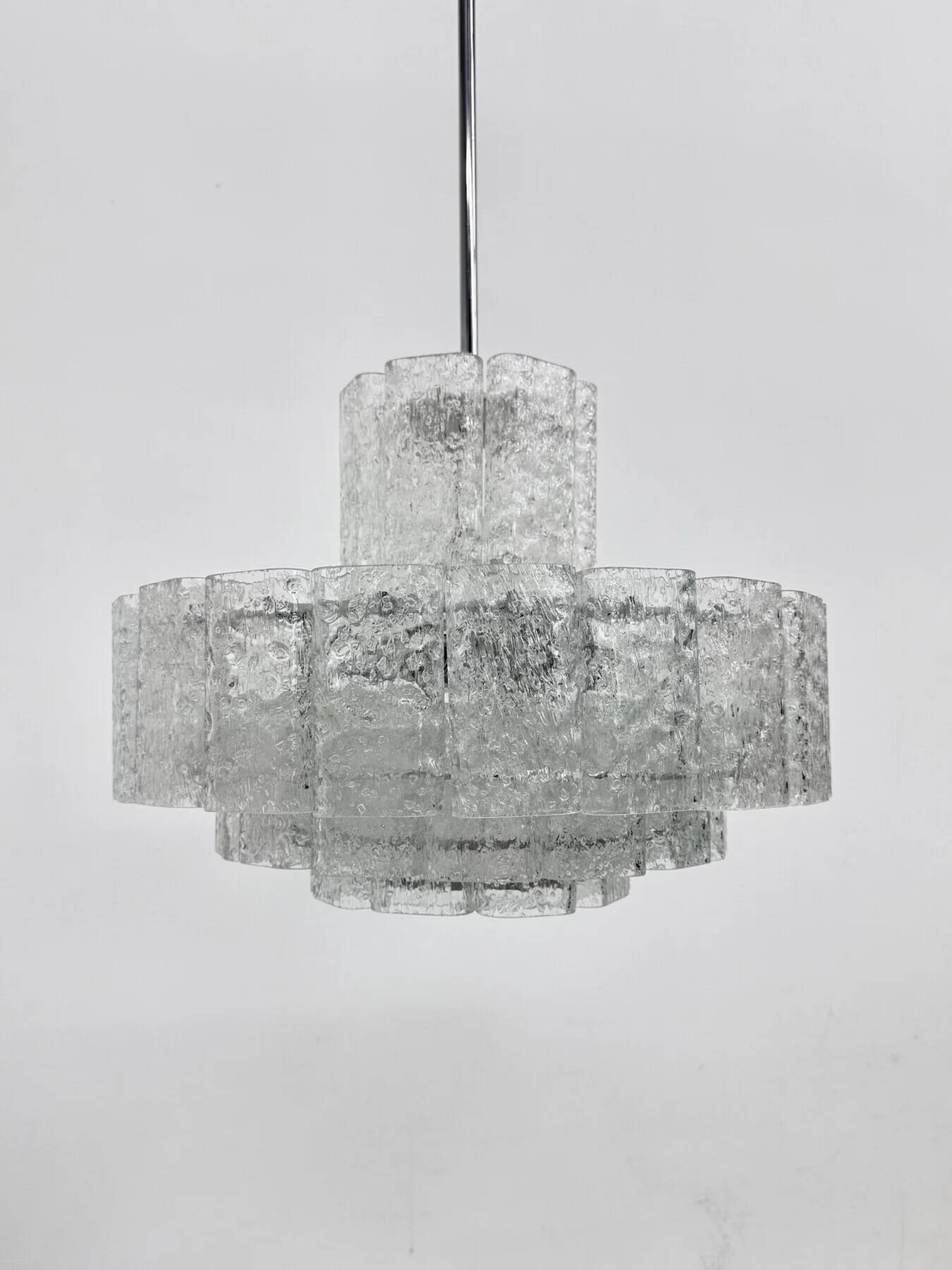 Mid-century design Doria Leuchten glass chandelier, 1970s
