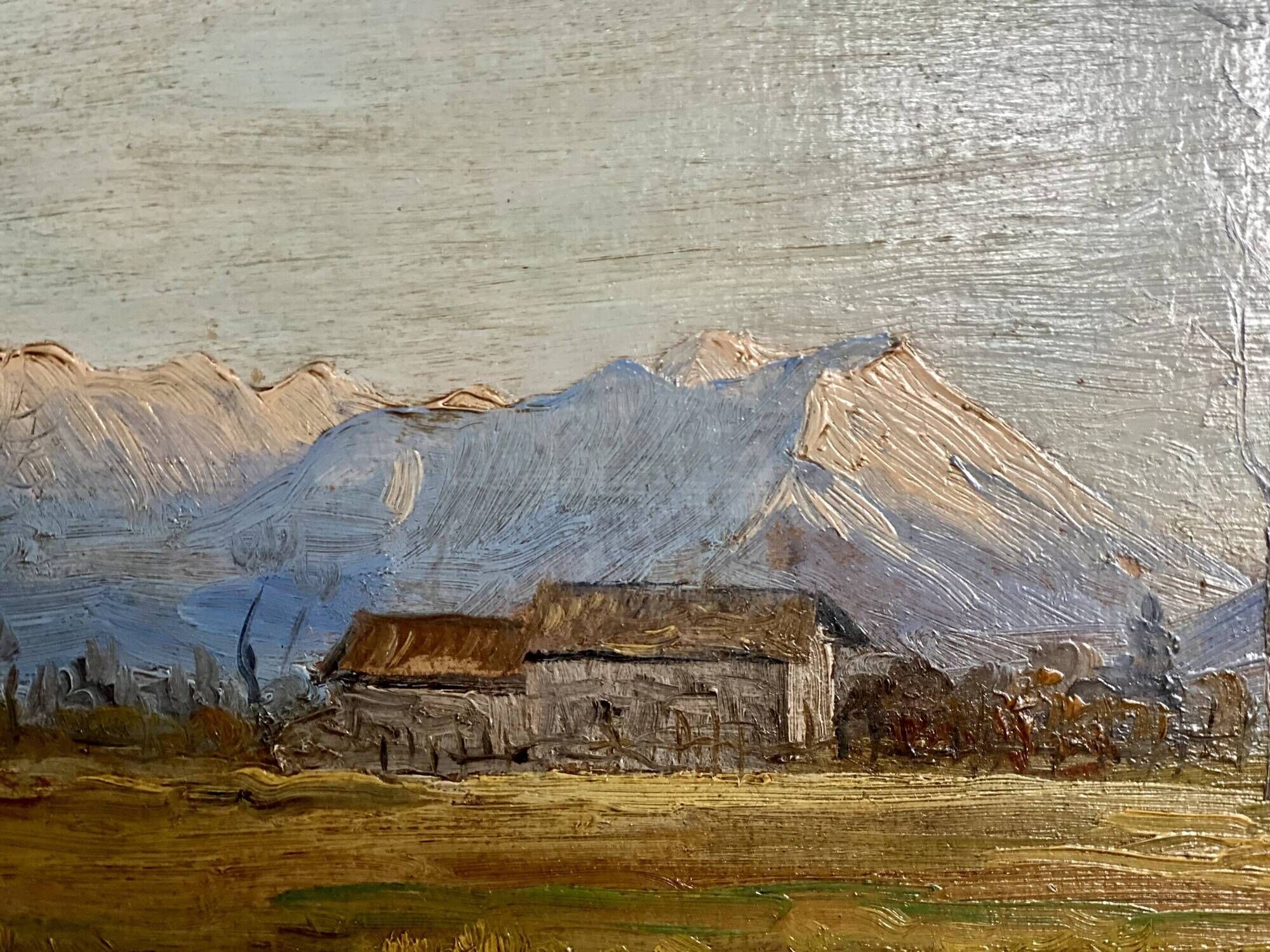 Painting by Florent Chadé, snow on the Belledonne massif, Dauphiné school